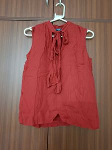 Cheery Red Ajio High Low Pattern Sleeveless Top