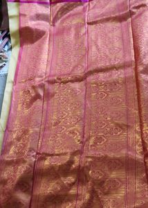 Brand New Silk Saree Cream Color With Pink Border