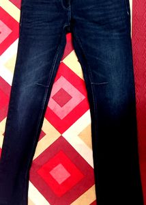 MEN'S ANKLE LENGTH SLIM FIT DARK BLUE JEANS(28)
