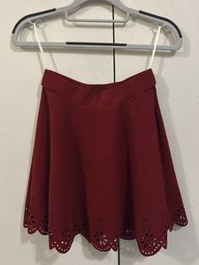 Floral Design Maroon Short Skirt