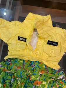 Girls' Yellow Top & Floral Skirt Set