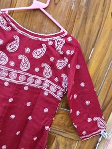 Gently Used Red &amp; White Lucknow Embroidered Kurti