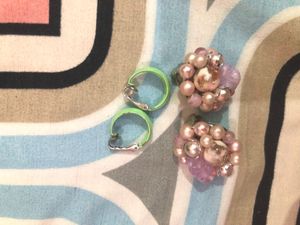 Clip-on Earrings Pastel Green & Pink  Faux Pearl