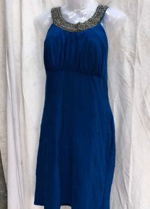 402711. Blue Beaded Neck Mini Dress