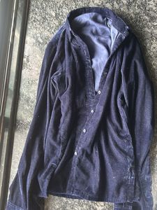 Jewel Blue Button Down Velvet Shirt