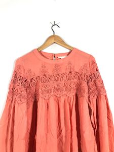 Coral Lace Trim Blouse