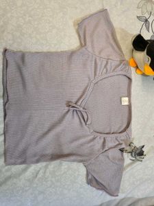 Lilac Ribbed Tie-Front Top