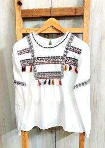 White Embroidered Tassel Top size-38-40