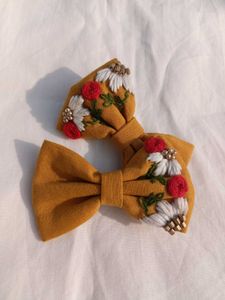 Floral Embroidered Hair Bows - Set of 2