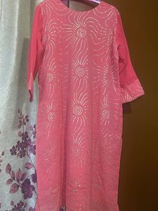 Pink Kurta Sets with Silver Embellishments