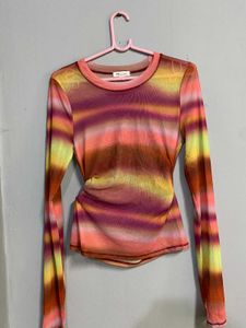 Y2K Gradient Ruched Mesh Long Sleeve Top