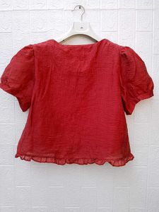 New with tag Chic Red Ruffled Button-Down Top