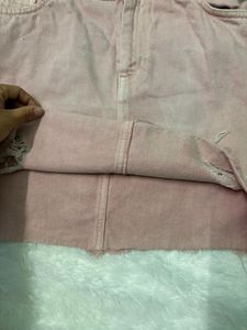 H&amp;M Pink Denim Distressed Skirt