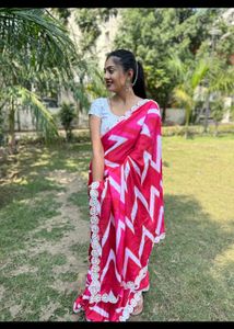 Silk Saree With Ready Made White Sequence Blouse
