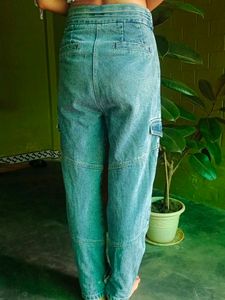 Vintage High-Waisted Denim Cargo Pants