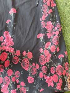 Floral &amp; Striped Black Red Ethnic Kurti Dress