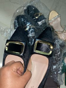 Black Rhinestone Pointed Block Heels
