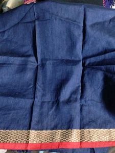 Elegant Blue and orange Saree with golden net