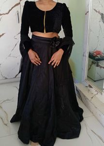 Elegant Black Velvet Lehenga Choli Set