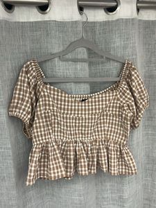 Gingham Sweetheart Neckline Peplum Top
