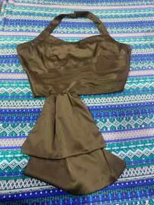 Elegant Brown Party Top and Skirt