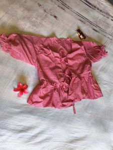 Gingham Front Tie up Red Top