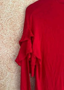 Red Ruffle Sleeve Top