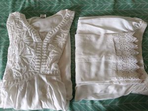Elegant White Suit With Sequence &amp; Cutwork Paint