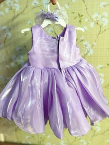 Lilac Satin Bow Dress with Headband