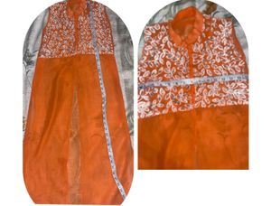 Orange transparency Net Kurti