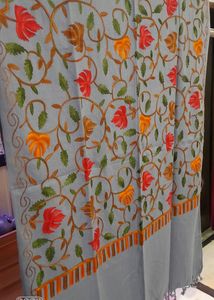 Kashmiri Embroidery Grey Shawl Woollen