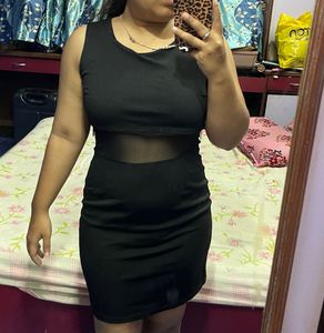 Sleek Black Dress with Mesh Detail