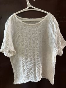 Zudio White Popcorn Textured Short Sleeve Top