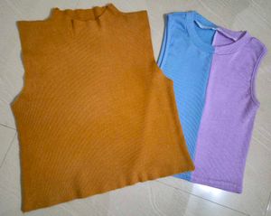 Combo Of Ribbed Knit Tank Tops  - In 3 Color