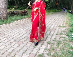 Red Embellished Saree Very Preety