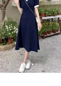 Women Navy Blue Dress With Collor