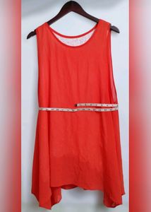 Red Sleeveless Self-Design Tank Top (Women)