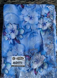 Elegant Blue Floral Saree