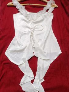 Ruffle Trim Tie-Front Corset Top
