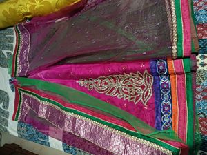 Pink and Green Lehenga Saree