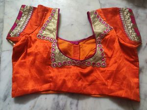 Orange Embellished Saree Blouse