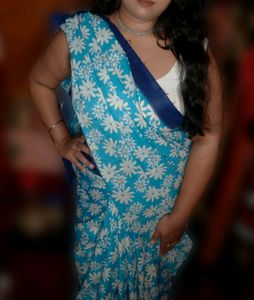 Sky Blue And White Printed Saree 💙🤍