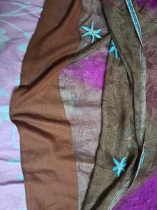 Brown &amp; Purple Embroidered Saree