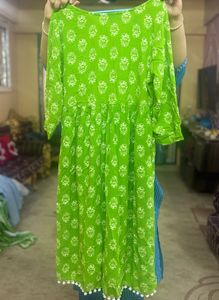 Angarakha Pure Cotton Green Printed Kurta Set