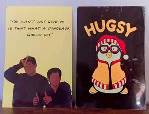 Two stickable room decor postcards