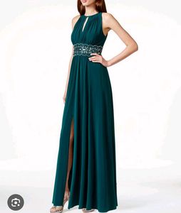 Long Slit  Gown Dress Flared Sequin Embroidery