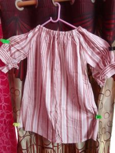 Casual Striped Top With Rose Work