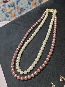 White and Copper Double Layer Pearl Mala
