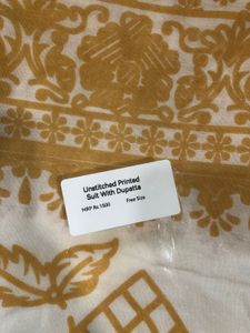Golden &amp; White Dress Material + Dupatta