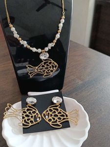 Anti Turnish Golden Fish Necklace Set